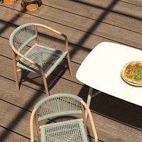 Ensemble de grande table à manger moderne pour l'extérieur avec cadre en aluminium et bois de teck durable pour les rassemblements