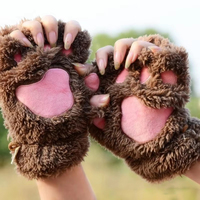 Mitaines sans doigts en peluche d'ours moelleuses et adorables pour femmes et filles, chaudes pour l'hiver