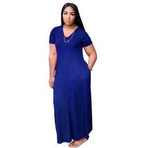 CustomLong Casual Dress Plain Color Summer Loose Mujeres Maxi Vestidos Señoras Elegantes Vestidos de talla grande - Product Image 6