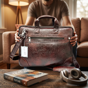 Men's Genuine Leather Luxury Messenger <b>Laptop</b> Bag Made in India with Zipper Pocket Durable for Travel - Product Image 4