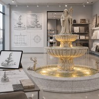 Fontaine d'eau royale en marbre blanc sculptée à la main avec cerf couché pour la décoration artistique de villas de luxe