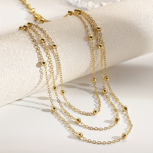 Chaîne de taille sexy et tendance en acier inoxydable plaqué or 18 carats, triple couche, avec perles, couleur or inaltérable, pour femme - Product Image 3