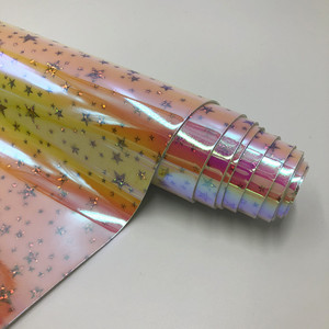 Tela de vinilo de TPU holográfica iridiscente de alta calidad con estrellas para bolsos, zapatos, artesanías - Product Image 4