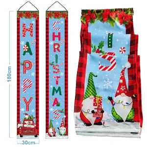 Merry Christmas Red Banner Decor Porch Sign Door Porch Sign Banner for Outside Wall Decor Large Hanging Christmas Decorations