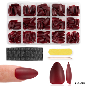 Boîte 300 pièces Nail Art décalcomanies vin rouge moyen Long couleur unie <span class=keywords><strong>faux</strong></span> ongles tête carrée artistique plein bâton fini Patch - Product Image 5