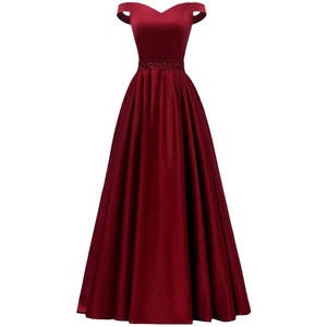 Evening Gown Women's Long Sleeveless Sweetheart Neckline Burgundy Wedding Party Dress Natural Waist Polyester Fabric - Product Image 4