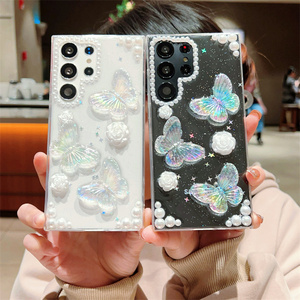 เคสโทรศัพท์มือถือลายผีเสื้อกลิตเตอร์ประดับมุก สำหรับ Samsung 26 ultra S25 S24 FE plus A Series เรซิ่น DIY ฝาหลังใส - Product Image 2