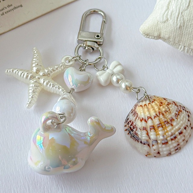Cute Ocean-Themed Whale & Seashell Pearl Phone Charm Keychain | Aesthetic Bag Pendant Accessory for Women & Girls
