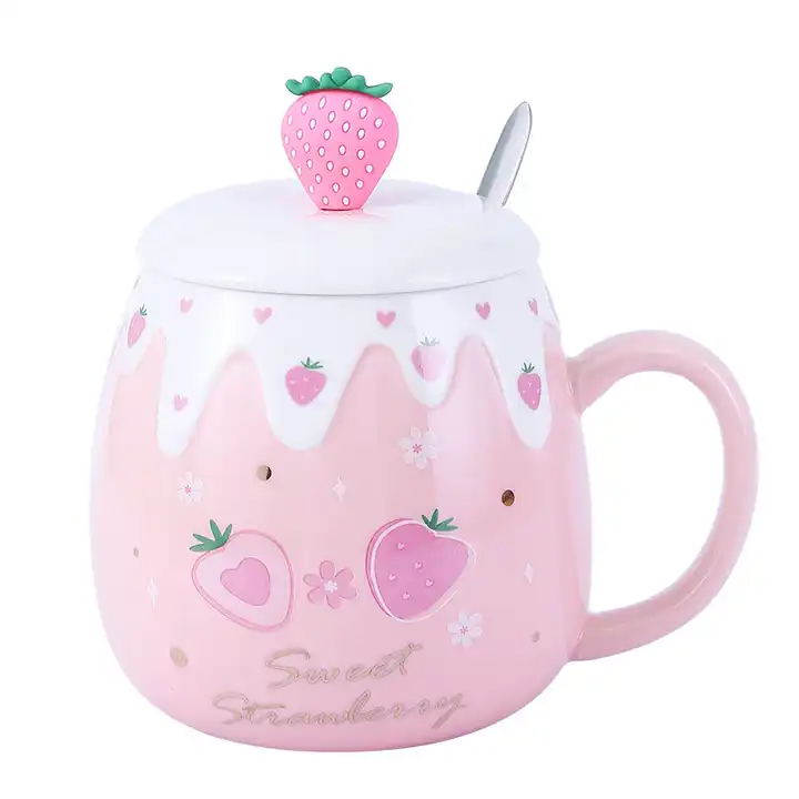 Strawberry Shortcake Coffee Mug, Ceramic Mug Lid Spoon