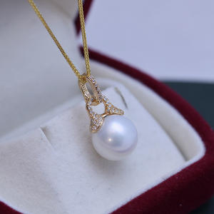 Collier pendentif en perle d'eau douce blanche de 11-12 mm pour femmes, argent S925 entièrement incrusté, avec une forte luminosité et des défauts discrets - Product Image 2