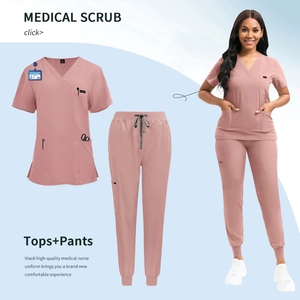 通気性のある女性用Vネック医療スクラブセット半袖看護師ユニフォーム病院作業服耐久性のある医療スタッフ用看護服 - Product Image 4