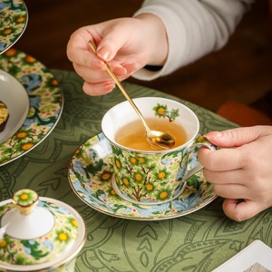 ชุดกาแฟเซรามิกลายผลไม้สีเขียวสุดหรูหรา พร้อมถ้วยชาและจานรอง ชุดกาน้ำชา บรรจุกล่องของขวัญ - Product Image 5