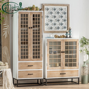 Gabinete de Almacenamiento de Madera Maciza Estilo Retro Americano, 2 Puertas Abatibles, Gabinete para Té de Sala de Estar, Estilo Wabi Sabi, Decorativo para Entrada de Villa - Product Image 2