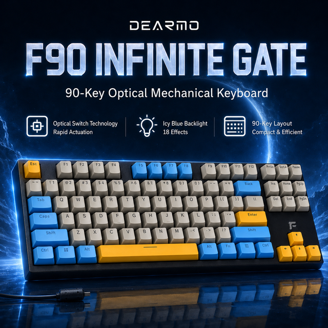 F90 Optical Switch Mechanical Keyboard 90 Keys Compact RGB Backlit USB Wired Gaming Keyboard Fast Response for Desktop Gamer