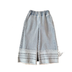 Jeans décontractés en dentelle pour filles, pantalons à jambes larges, pantalons à la mode pour enfants, printemps - Product Image 5