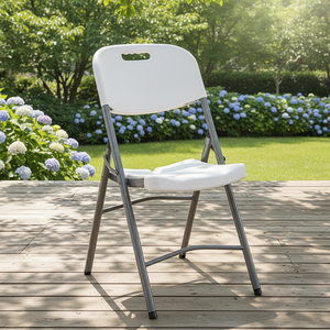 厂家直销塑料折叠椅现代会议用白色黑色户外桌椅套装 - Product Image 1