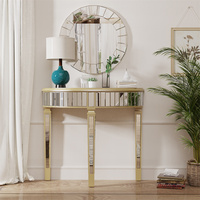 Table basse extra longue avec miroir en verre argenté demi-lune Table d'appoint de canapé assortie