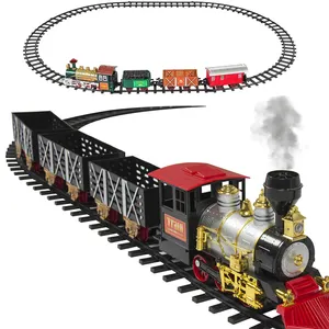 बच्चों के खिलौने शैक्षिक 2023 इलेक्ट्रिक रेल खिलौना सेट आउटडोर रोशन क्रिसमस ट्रेन के साथ ध्वनि