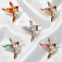 Broche Colibri Vintage Émaillée Incrustée de Strass, Épingle de Revers en Alliage de Luxe avec Cristal en Forme d'Oiseau pour Robe, Manteau et Accessoires