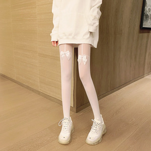 Bow Tie Stockings Sheer Thin Cotton Women's Over The Knee Suspender Style Pantyhose For Spring Autumn - Product Image 4