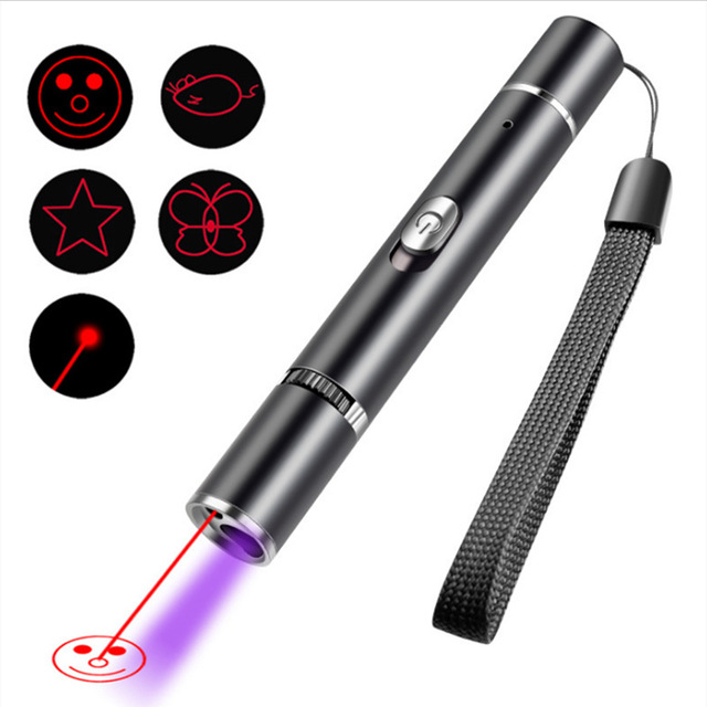 2022 Hot Sale Violet Light Detection Pet Cat Moss 5 Patterns USB Rechargeable Laser Pen Cat Teasing Laser Pointer Toy Black