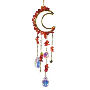 WEIFENG all'ingrosso di cristallo naturale appesa a mano sun catcher ametista luna di cristallo catcher da sole appesa prisma pioggia