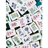 Nouvel ensemble de mahjong en résine époxy à motif dessiné à la main, tuiles de mahjong personnalisées imprimées avec motif de plantes et de cocktails pour femmes, idéal pour le jeu et les cadeaux