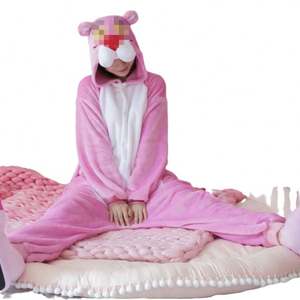 Pyjama une pièce léopard rose hiver flanelle à manches longues en peluche dessin animé animal pour hommes et femmes - Product Image 5