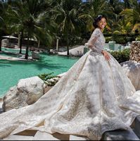 Nouvelle robe de mariée industrie lourde brodé perle dentelle élégante à manches longues moelleux princesse robe traînant robe de mariée