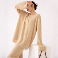 Ensemble décontracté pour femme en cachemire pur tricoté, pull chaud au crochet et pantalon long, deux pièces amples pour le bureau, hiver et automne