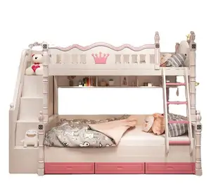 YQ JENMW Mode einfache Kinder Etagen bett Massivholz Prinzessin Bett mit Rutsche