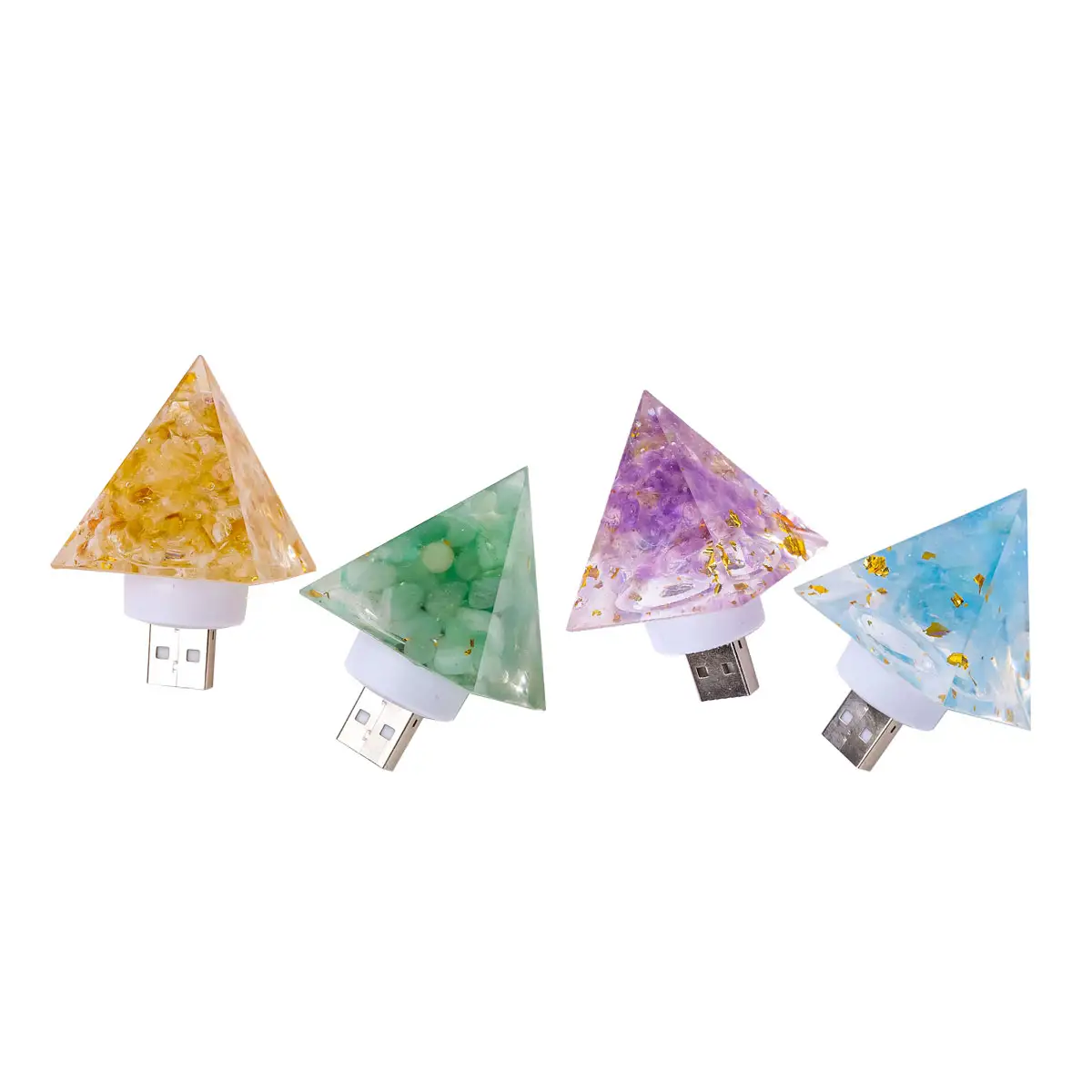 Wholesale Natural Healing Crystal Citrine Pyramid USB Lamp Crafts Carved Amethyst Resin Gravel Night Light For Decor