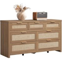 Commode 7 tiroirs en bois massif style bohème de 57 po de large pour chambre, chambre d'enfant, salon - Meuble TV, commode de rangement