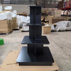 Suporte de Exibição Quadrado Personalizável com 3 Camadas Ajustáveis em MDF, Madeira Engenheirada, Ecológico, Durável, Estrutura Preta, Comercial - Product Image 1