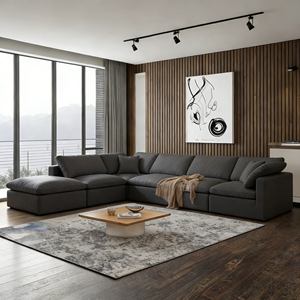 <span class=keywords><strong>Divano</strong></span> Componibile Moderno <span class=keywords><strong>a</strong></span> L con Chaise Longue Reversibile, Sedute Profonde, Imbottitura in Piuma, Stile Basso da <span class=keywords><strong>Terra</strong></span> per Villa, Hotel, Appartamento, Scuola, Parco - Product Image 3