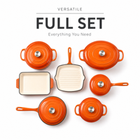 Set Peralatan Masak Besi Cor Berlapis Email 7 Buah, Panci Saus Oranye Dutch Oven, Wajan Panggangan, Casserole, Set Panci Hadiah Dapur Grosir OEM