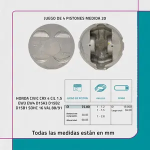 Jeu de pistons 20 Honda Civic 4c 1.5 SOHC 16 soupapes 88/95 - Product Image 4