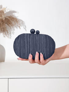 Elegante <span class=keywords><strong>Pochette</strong></span> in Raso Plissettato per Signore, Borsetta da Sera Ovale Dorata con Catena a Tracolla, Borse da Sposa all'Ingrosso per Donne - Product Image 5