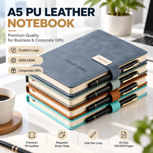สมุดโน้ตปกหนัง PU ขนาด A5 พร้อมที่ใส่ปากกา สายรัดปิดแบบแข็ง ปกแข็ง สำหรับเป็นของขวัญส่งเสริมการขายขององค์กร พร้อมโลโก้สั่งทำ - Product Image 1