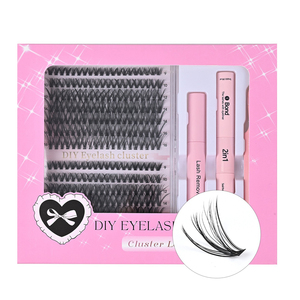 Vente en gros des faux cils segmentés en volume à cluster unique les plus populaires, 14 rangées, 30-60D, ensemble avec colle, pinces, kit d'outils - Product Image 6