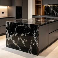 Dalle de quartz technique veiné argenté Black Gold Root, quartz noir de luxe avec veines argentées pour comptoir, réception et mur
