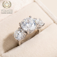 Bague de Fiançailles en Argent Sterling S925 avec Moissanite Ronde et Trois Pierres, Bande Pavée, Bijou Fin pour Femme, Mariage, Promesse, Mariée