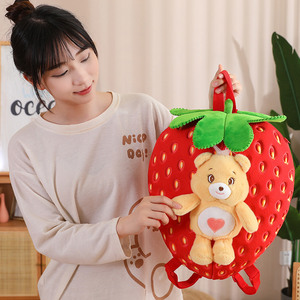 Sac à dos en peluche motif fraise de dessin animé, ours en peluche à câliner, sac à dos pour enfants - Product Image 3