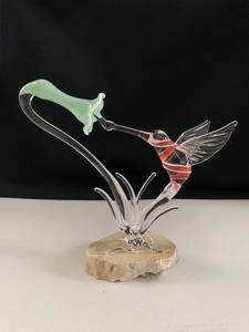 Escultura de Lirio, Flor Rosa, Hojas Verdes, Decoración Contemporánea de Cristal, Arte de Mesa, Pieza Única - Product Image 3