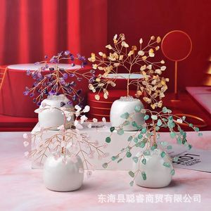 <b>Crystal</b> <b>Tree</b> Ornament Amethyst Rose Quartz Citrine Green Aventurine Round Shape Home Decoration Gift For Graduation - Product Image 1