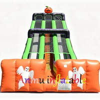 Vente du nouveau toboggan gonflable commercial à double piste sur le thème de la citrouille d'Halloween. Taille personnalisable disponible.