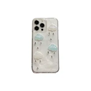 Funda de teléfono de nube blanca 3D con revestimiento de gel de goma blanca para iPhone 11 12 13 14 15 Pro Max