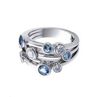 Baoycaoshi — bagues de bracelet pour femmes, avec pierres rondes en Zircon blanc/bleu, article Simple, mode féminine, 3 lignes