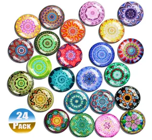 24 magneti da frigorifero con motivi Mandala per disegno di bambini, lavagna magnetica, foto, mappa,-vetro decorativo 3D