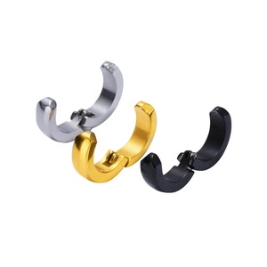 Stainless Steel High Polished Color Plated Hip Hop Small Cambered Surface Hinged None Piercing Round Huggie Hoop <strong>Earrings</strong> <strong>Cuff</strong> - Product Image 2